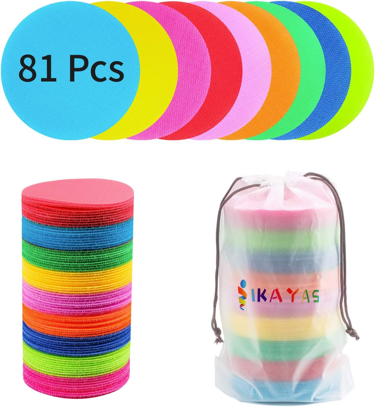 IKAYAS 81 Pcs Carpet Sitting Spot Carpet Spots Markers for Classroom, Carpet Circles Dots Sitting Spots Circle Spots for Kids, 9 Colors: Toys & Games