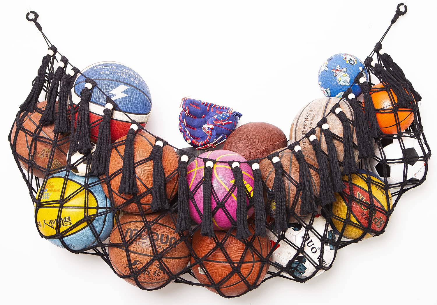 Photo 1 of Sports Storage Organizer Garage Ball Storage Wall Hanging Organizer Net for Basketballs, Volleyballs Soccer Storage Rack Sport Equipment Organizer Storage Mesh (Wall Mounted, Black)