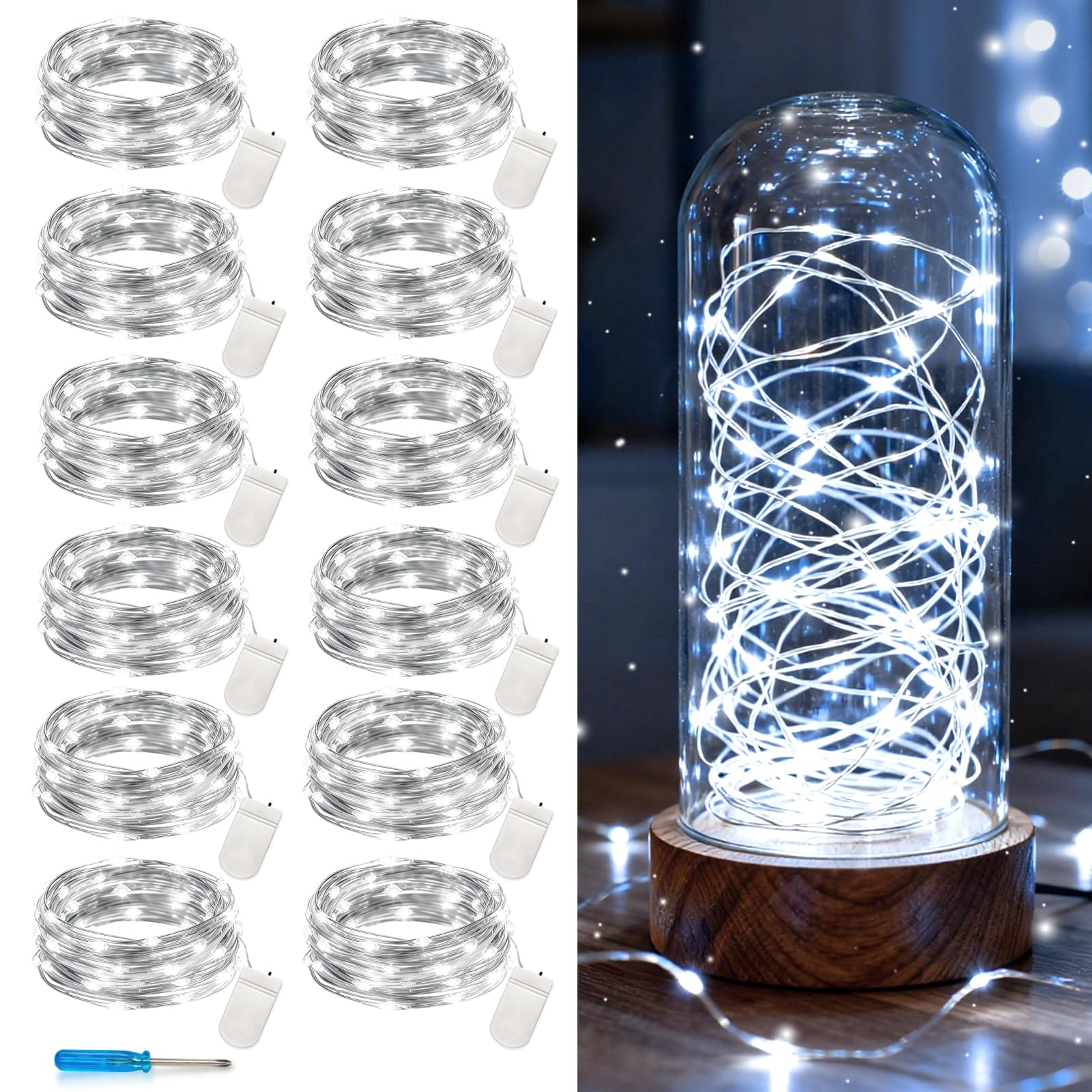 Photo 1 of ***ONLY ONE PACK*** VOOKRY 12 Pack Fairy Lights Battery Operated, 30 LEDs Mini Starry String Lights 10 ft Silvery Copper Wire Lights, Works for DIY Wedding Centerpiece, Party,Table, Christmas Decorations(Cool White)