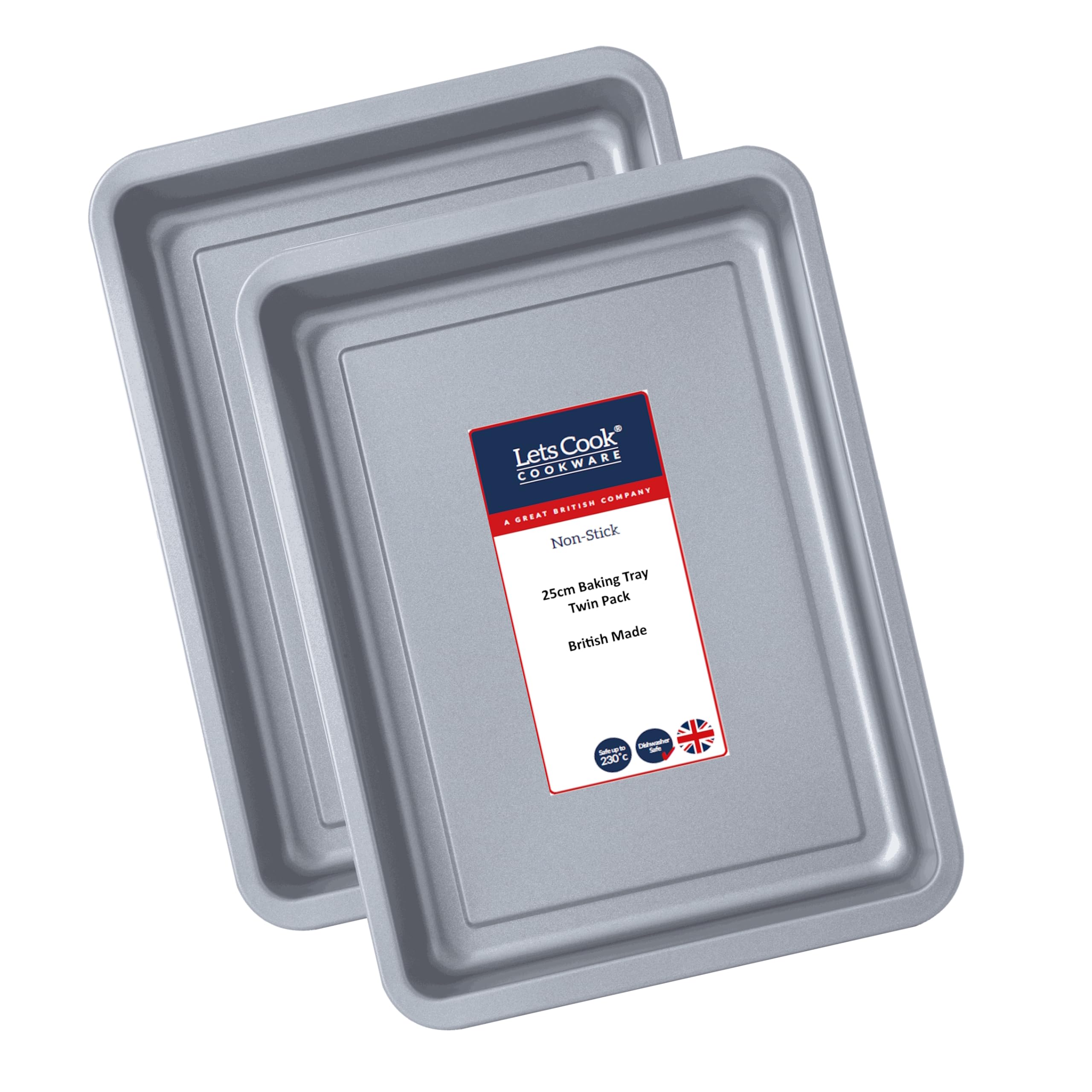 Lets Cook Cookware - 25cm Small Baking Oven Trays, Twin Pack (Set of 2), Double Coated Non Stick, Air Fryer Compatible, British Made