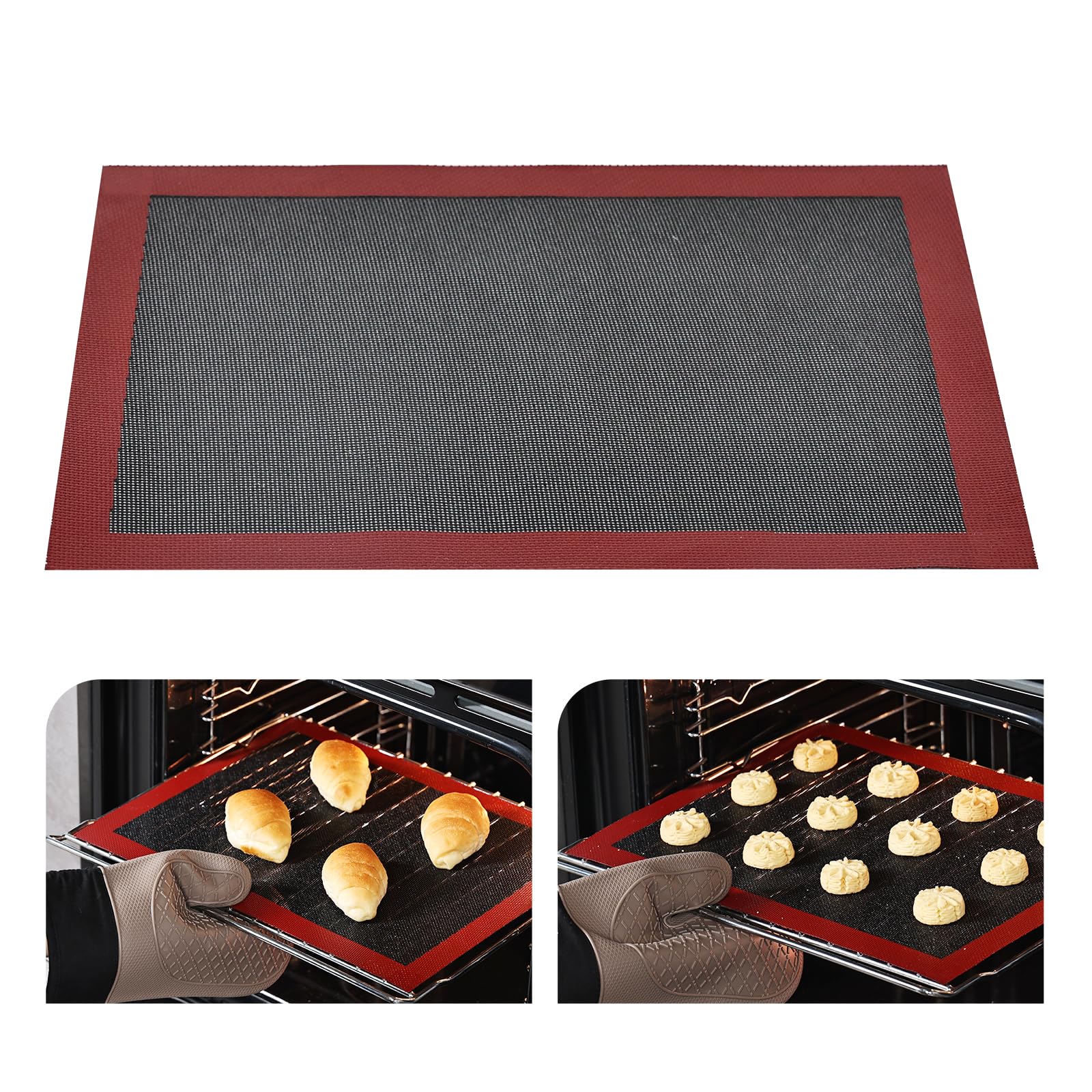 KitchenRaku Perforated Silicone Baking Mat, 15.7"x11.8" Reusable Silicone Baking Sheets for Oven, Nonstick Bread Mat for Cookies, Macarons, Bread and Pastry