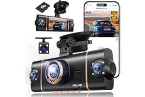 RESTASWORK 4 Channel 360° Dash Cam Front Rear Inside & Left Right, 4K+1080P*3 FHD Car Camera, 5GHz WiFi & App Control, 8 IR Lamps Night Vision, 24H Parking Mode, G-Sensor, Loop Recording, Includes 64GB SD Card