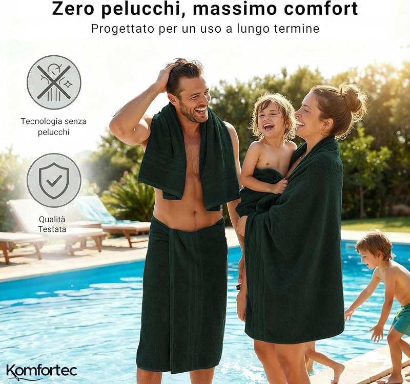 Telo da Bagno XXL 100x200 cm, Spugna 100% Cotone, Verde Scuro — foto 6 di 6