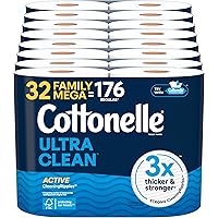 Cottonelle Toilet Paper, 32 Family Mega Rolls = 176 Regular Rolls (8 Packs of 4), Ultra Clean, Strong Bathroom Tissue, 353 Sh