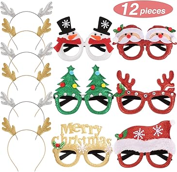 Immagini Natalizie Occhiali.Willbond 12 Pezzi Fasce Glitter Antler E Occhiali Glitter Natalizi Costume Da Decorazione Natalizia Occhiali Da Vista Per Bomboniere Natalizie Amazon It Giochi E Giocattoli