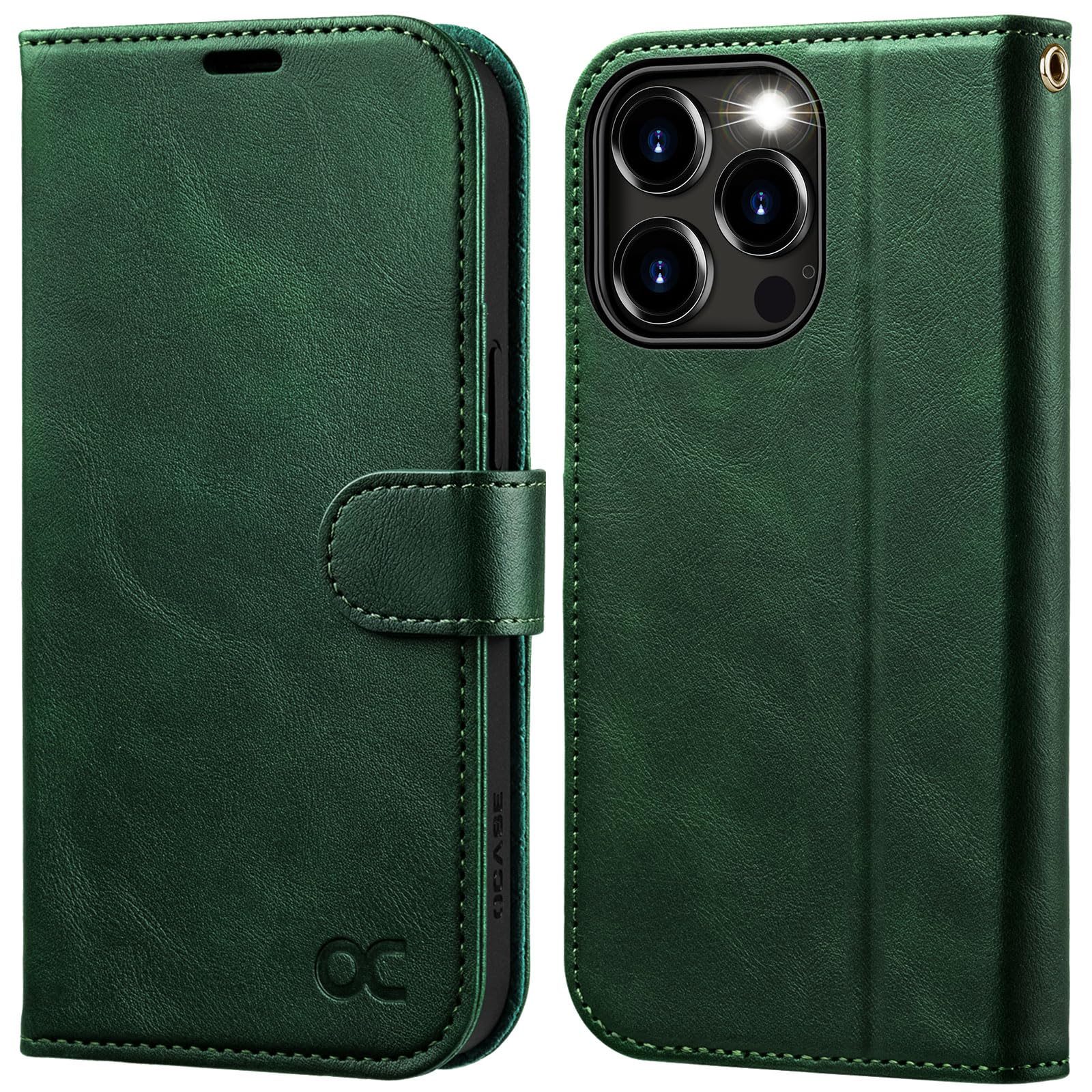 OCASE for iPhone 15 Pro Max Case, Premium PU Leather Wallet Case Flip Phone Cover with[RFID Blocking][Card Holder][Shockproof TPU][Stand Function] for the 15 Promax 6.7 Inch 2023 5G,Green