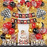 Casino Theme Party Decorations, with Red Black Gold Balloons, Gold Foil Curtain, Crown Balloons, Cupcake Toppers, for Birthday Casino Night Las Vegas Theme Party Decor