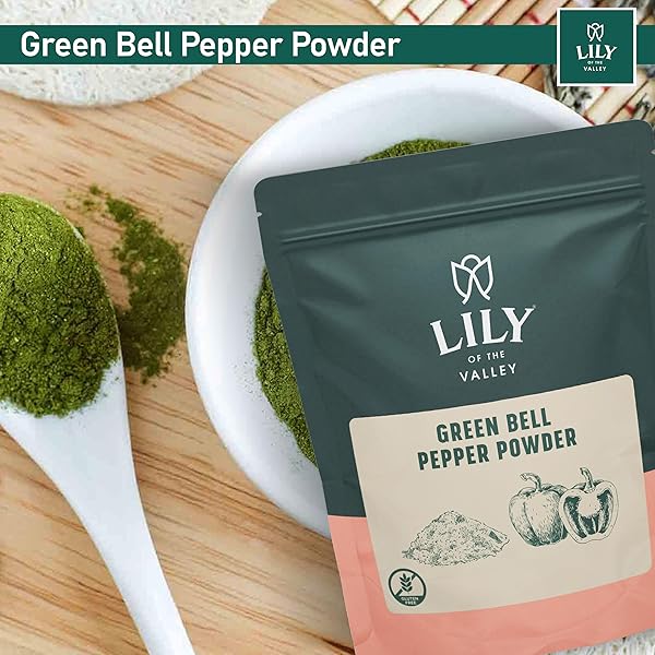 LILY OF THE VALLEY GREEN BELL PEPPER POWDER – GROUND PEPPER FOR COOKING – IDEAL FLAVOR & AROMA FOR SEASONING – NATURAL, VEGAN & GLUTEN-FREE – PACKED IN RESEALABLE POUCH (16OZ, 453G)- PACKAGE MAY VARY
