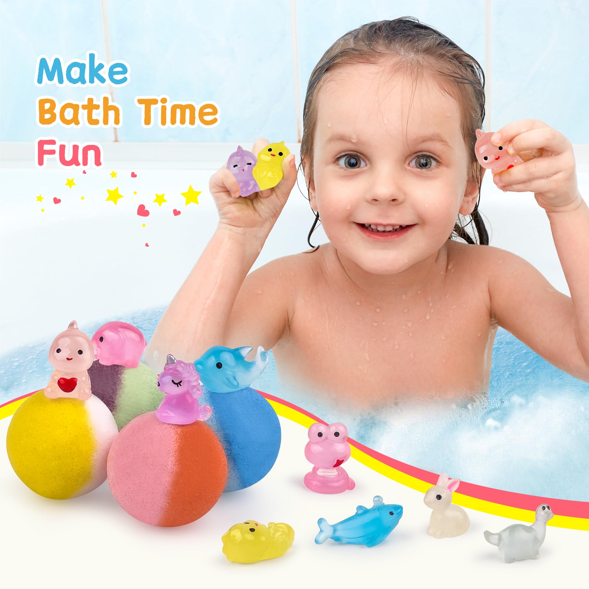 Bath Bombs for Kids with Toy Inside, 30 PCS Natrual and Organic Bubble Bath Bombs with Glow-in-The-Dark Surprise Inside, Perfect Handmade Birthday, Party, for Boys and Girls.