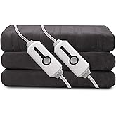 Electric Heated Blanket 84"x90" Queen Size, Soft Coral Fleece, Dual Controllers with 4 Heating Levels and 10 Hours Auto-Off, Machine Washable, Cozy Plush Fabric for Home, Dark Grey