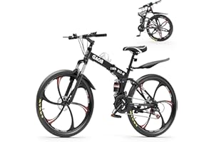 Betterland 26 Inch Mountain Bike, 21 Speeds Full Suspension Folding Bikes, Dual Disc Brake, High Carbon Steel Frame and Non-Slip Quick Release tire Bicycle for Adult