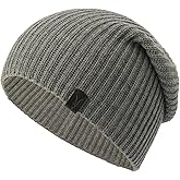 AllSaints Mens Merino Ribbed Beanie, Ribbed Hat with Logo Design, 100% Wool, Grey Marl