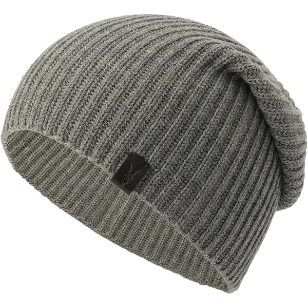 AllSaints Soft Brushed Wool Marl Knit Beanie Leather Logo Patch Brand New! Gray ALL SAINTS Travelling Rib Cuff Beanie Hat Logo Patch Mens  main image 3