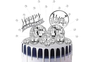 RASSLISA 27PCS Disco Ball Cake Toppers 70's Disco Cake Decoration Dance Birthday Party Supplies