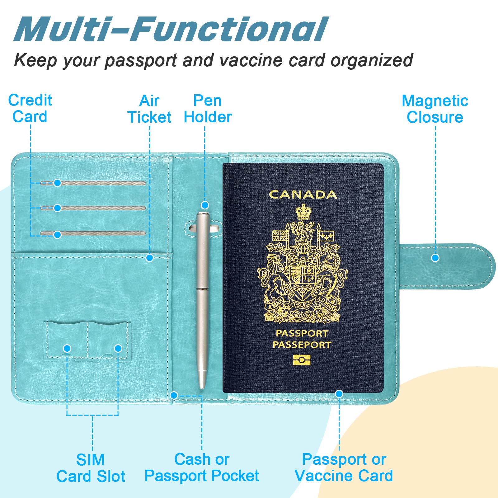 DMLuna Passport Holder Premium PU Leather Travel Passport Wallet RFID Blocking Passport Cover Case Travel Documents Organizer with Pen Holder, for Women and Men - Hill Flower