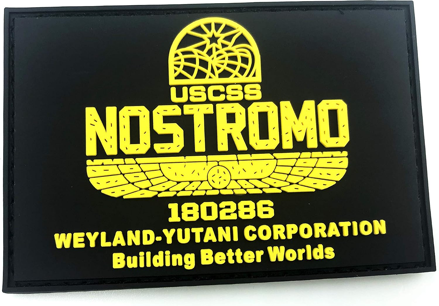 USCSS Nostromo Alien Weyland Yutani Airsoft Paintball PVC Morale Patch, black yellow, 80mm x 50mm