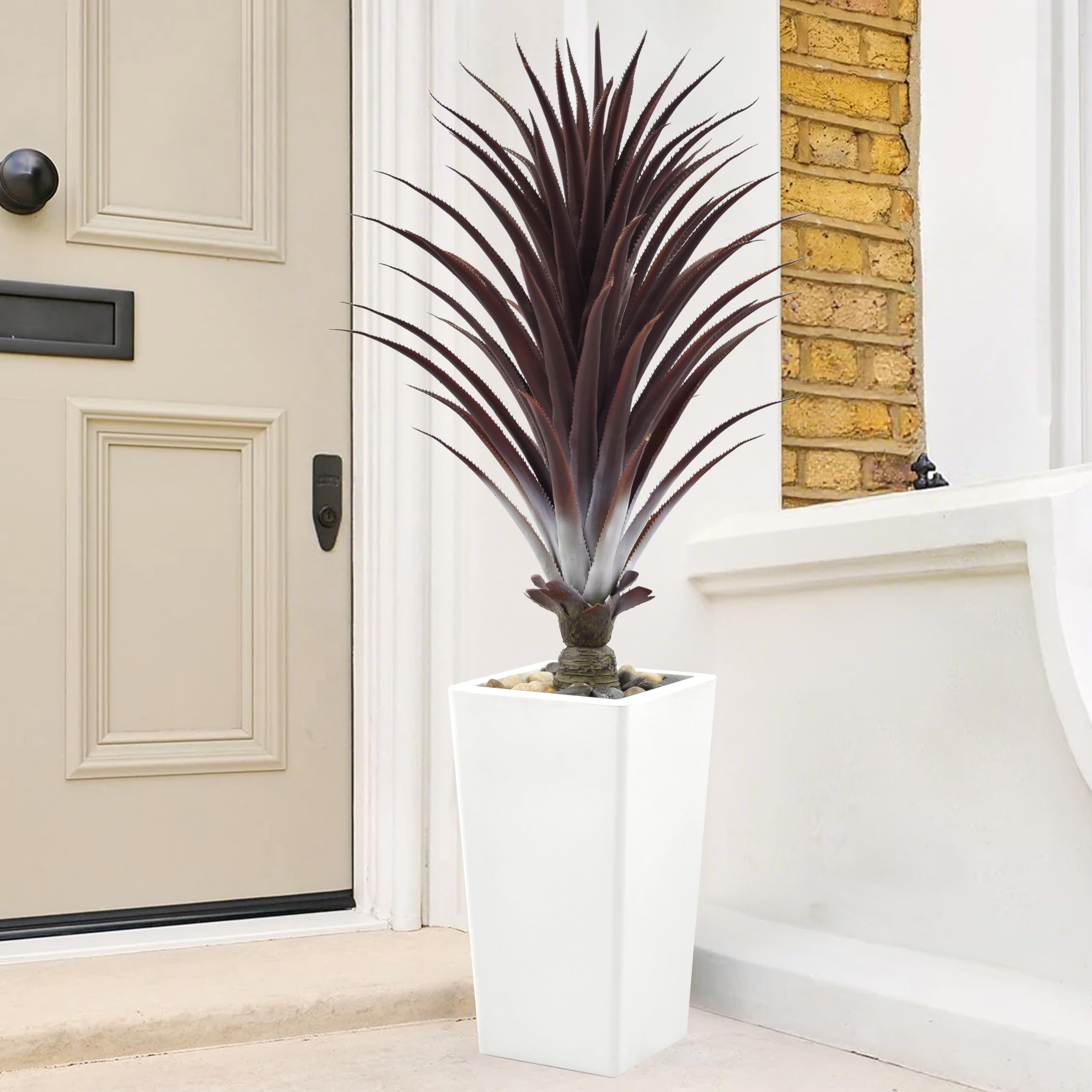 Photo 1 of ***FACTORY SEALED*** Roselywed Artificial Red Agave Tree 3.6FT with 54 Leaves & White Tall Planter Cover with Stone Realistic Tall Faux Tropical Aloe Vera Plant 43 Inch for Indoor Home Office Porch Mall Hotel Decor
