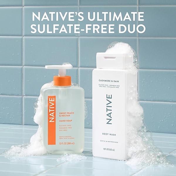NATIVE BODY WASH CONTAINS NATURALLY DERIVED INGREDIENTS | FOR WOMEN & MEN, SULFATE, PARABEN, & DYE FREE LEAVING SKIN SOFT AND HYDRATED | CASHMERE & RAIN 18 OZ