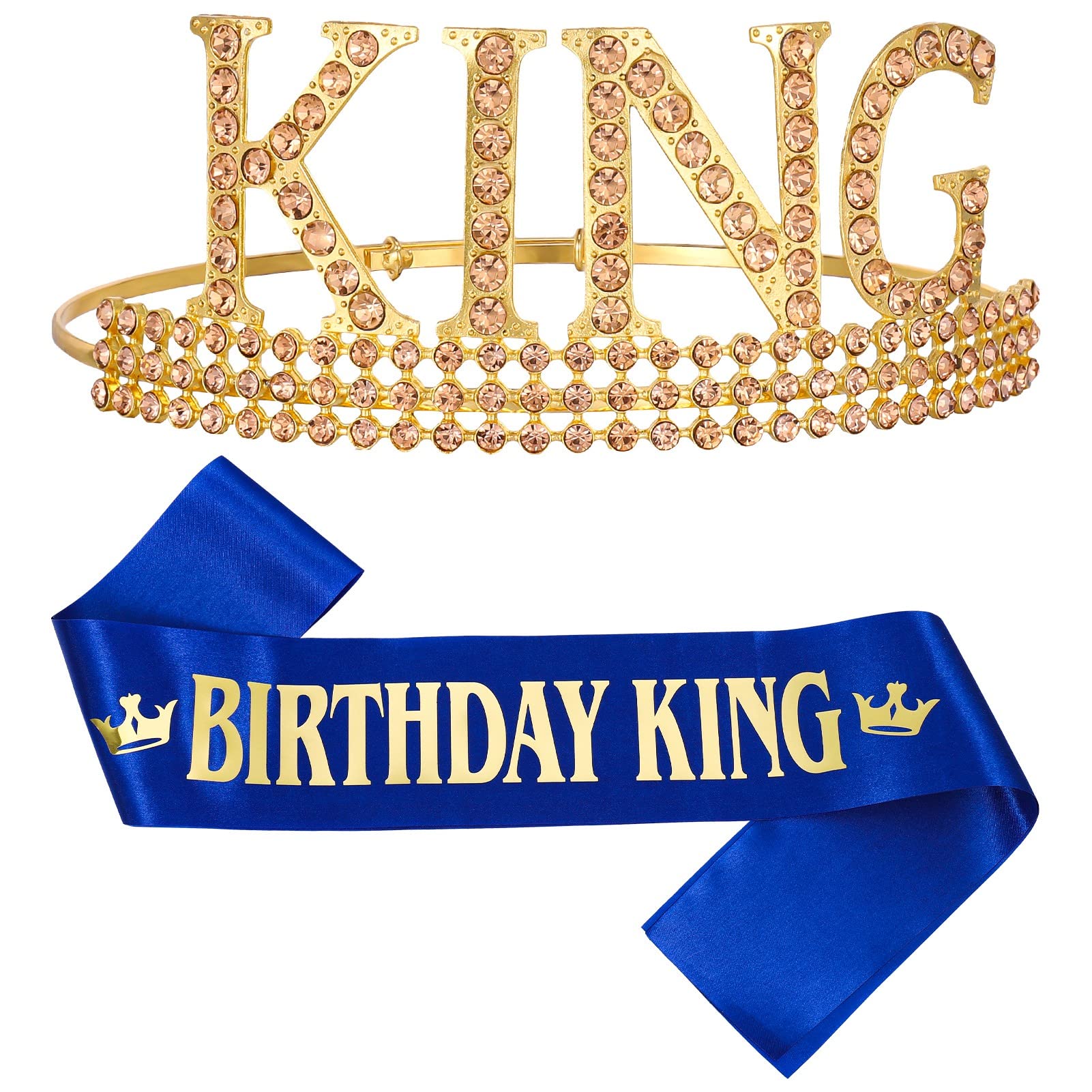 Popuppe 2 Pcs Birthday King Crown Boy Sash Set,Adjustable Birthday Party Supplies for Boys and Teens