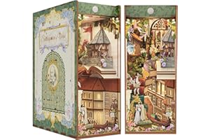 Tonecheer x British Library DIY Book Nook Kit, Shakespeare 3D Wooden Puzzle for Adults, Miniature House Kit Booknook Bookshelf Insert Decor with LED Lights Craft Gifts (Shakespeare's Verse)
