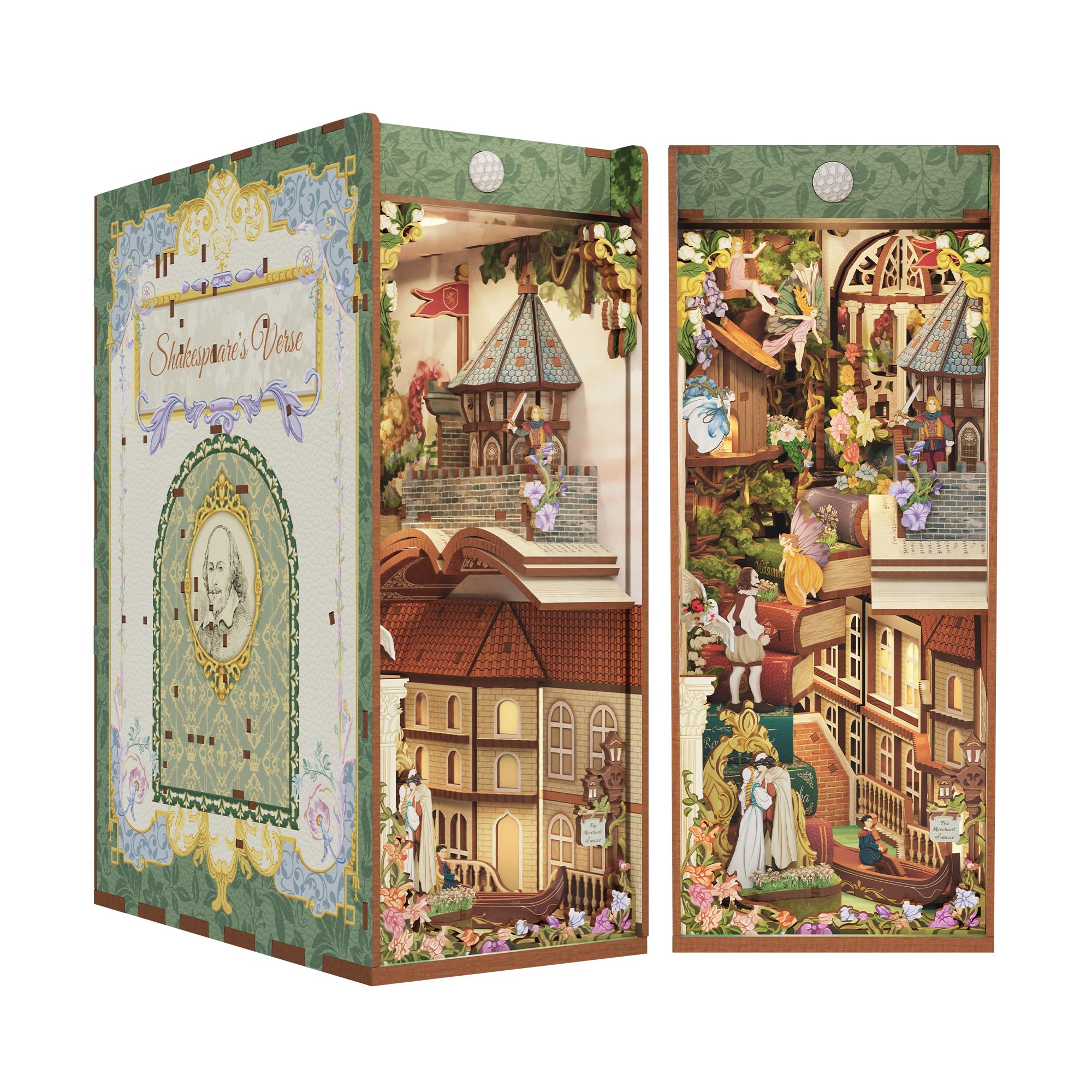 Tonecheer x BRITISH LIBRARY DIY Book Nook Kit, Shakespeare 3D Wooden Puzzle for Adults, Miniature House Kit Booknook Bookshelf Insert Decor with LED Lights Craft Gifts (Shakespeare's Verse)