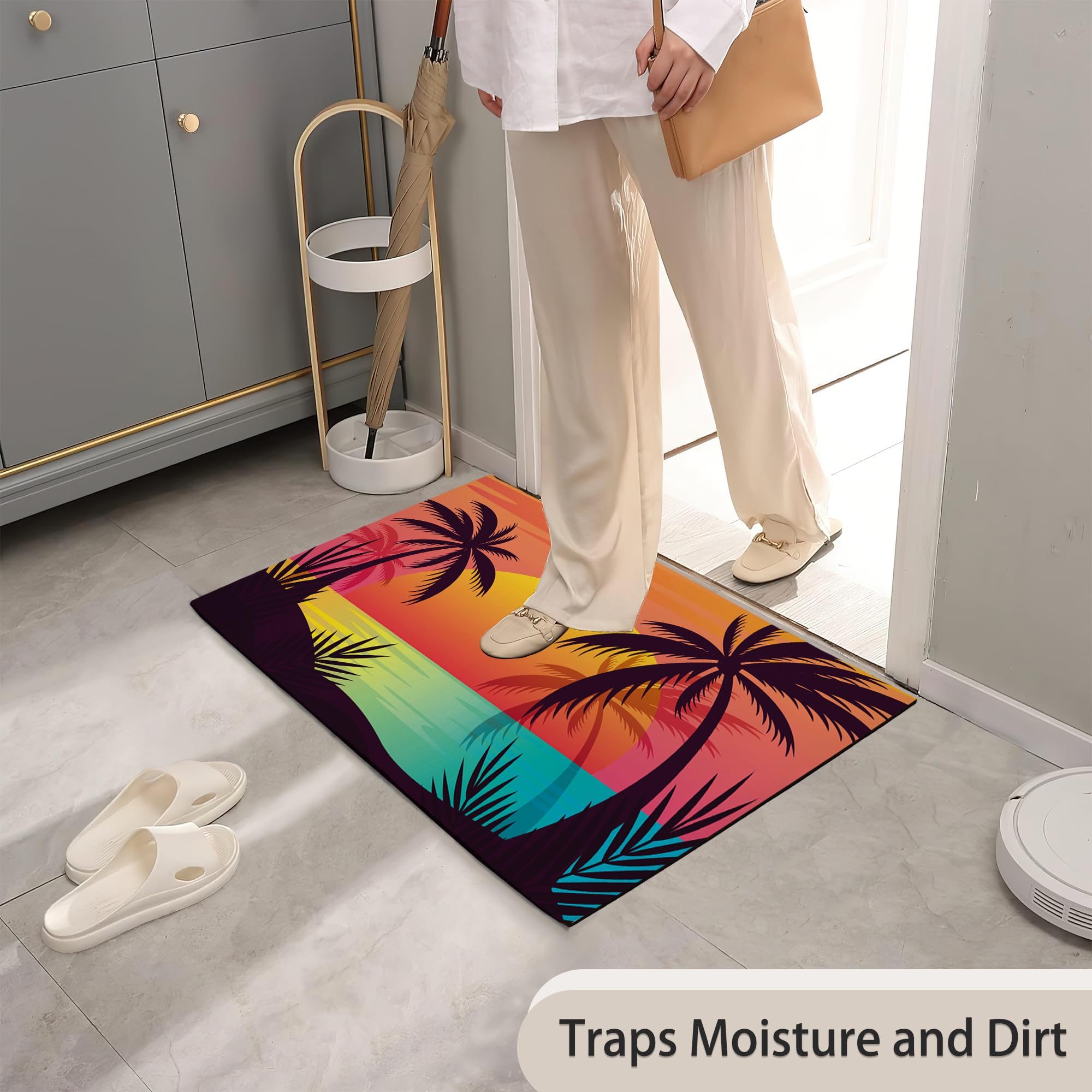 TUBAMQ Tropical Palm Tree Door Mat,17 x 30 Inch Sunset Welcome Doormat Decorative Home Floor Mat,Non Slip Rubber Water Absorption for Outdoor Indoor Entrance Decor - Image 7