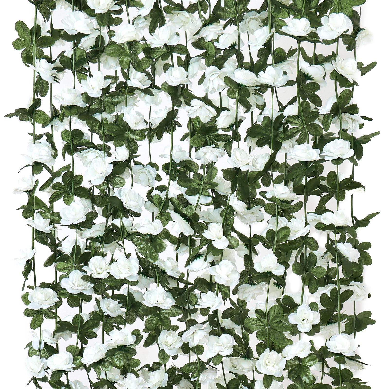 Photo 1 of KHOYIME 9 Pack 72 FT Artificial Flower Garland, Fake White Roses Vines Silk Flowers Faux Plastic Outdoor Hanging Floral Ivy Garland Decoration for Wedding Arch Bedroom Home Wall Backdrop Room Decor