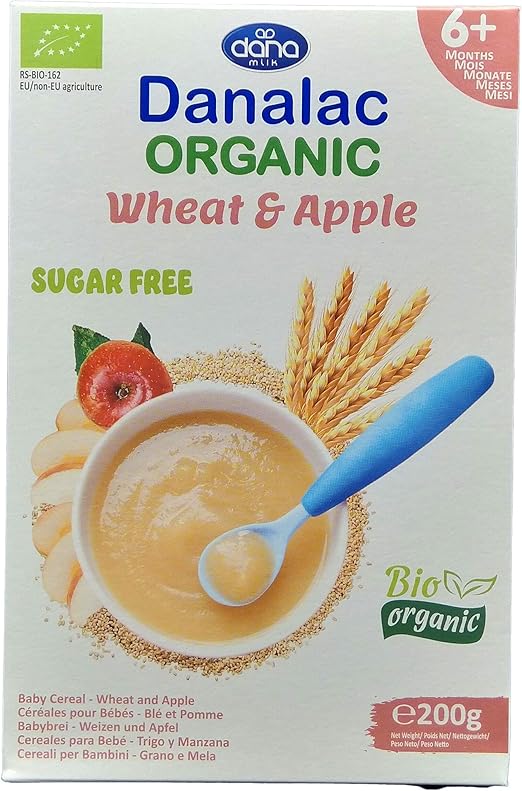 Danalac Bio Cereales Biologique Pour Bebes Ble Et Pomme 0 G De Porridge Sans Sucres 6 Mois Et Plus Lot De 1 Amazon Fr Epicerie