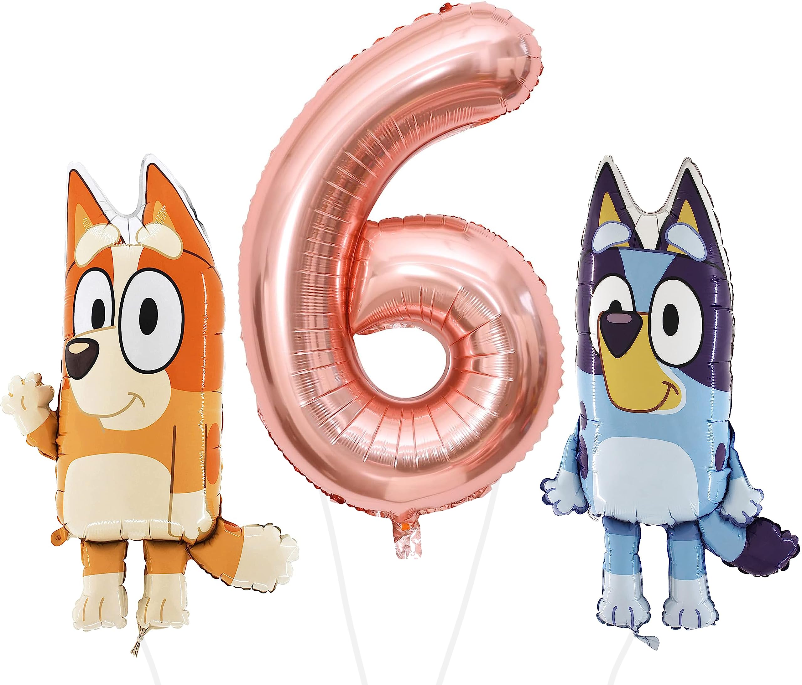 Toyland® Bluey & Bingo Foil Balloon Pack - 2 x 32" Character Balloons & 1 x 40" Number Balloon - Kids Party Decorations