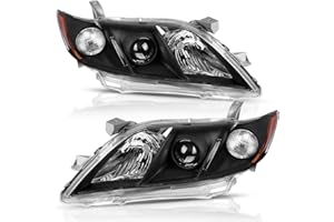 AUTOSAVER88 Projector Headlight Assembly Compatible with 2007-2009 Camry Exclude Hybird Black Housing Amber Reflector Clear Lens Headlamps Replacement
