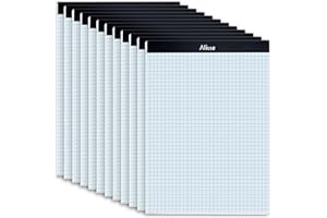 Alitte Graph Paper Pad, Pack of 12, White Letter Size - 4x4 Quad Grid Paper, Easy-Tear Perforations, 8.5 x 11 Cardboard Backing - Graph Notepads for School, Office -50 Sheets per Pad