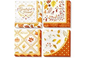 AOBKIAT Fall Thanksgiving Napkins,24PCS Orange Pumpkin Maple Leaf Styles Guest Disposable Napkins,for Autumn Harvest Holiday Dinner Party Supplies
