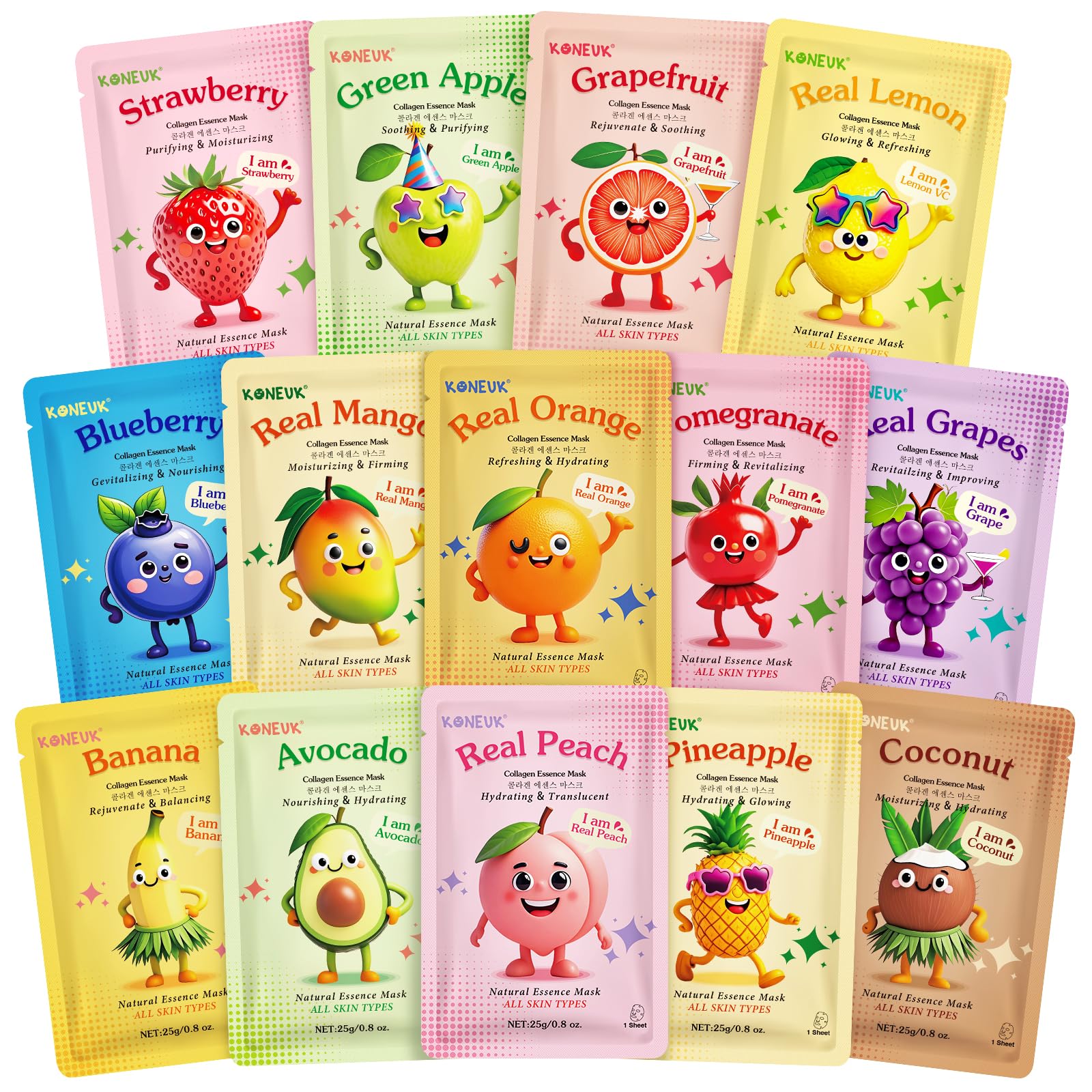 Photo 1 of 14 Pack Fruit Face Masks Skincare for Kids, Sheet Hydrating Facial Mask for All Skin Types, Bulk Collagen Face Mask for Women Skin Care, Birthday Party Spa Gifts for Teens Girls