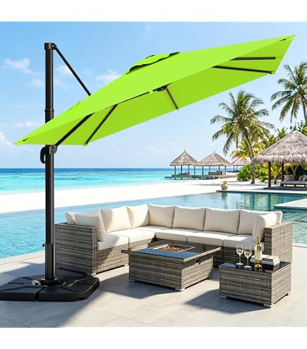 8FT Cantilever Patio Umbrella, Square Outdoor Offset Umbrella with 360° Rotation, Aluminum Hanging Umbrella with 3 Position Tilt, Crank Cross Base for Garden, Cream White : Patio, Lawn & Garden