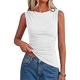 PRETTYGARDEN Womens Tank Top Spring 2026 Ruched Asymmetrical Going Out Top Slim Fit Sleeveless Shirts Summer Clothes