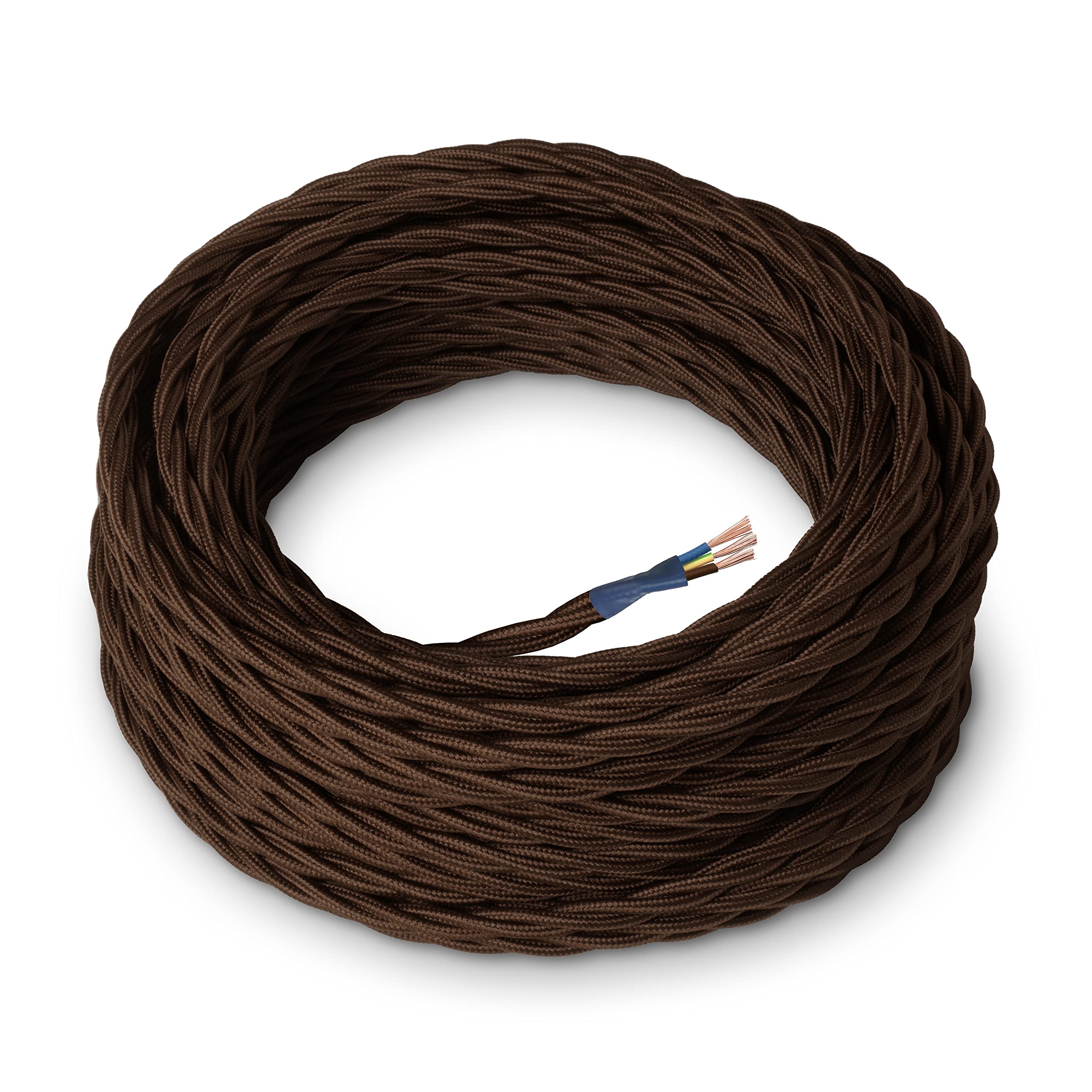 Amarcords - Textile Electric Cable color BROWN, braided silk, 5 meters, grounded 3x0,75mm - Wire coated in colored vintage fabric chandelier lamp sconces and lampshades.