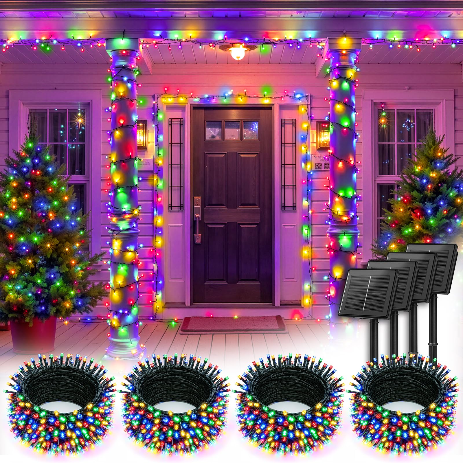 Photo 1 of Brightown 4 Pack Solar String Lights Outdoor, Total 288Ft 800 LED Twinkle Fairy Lights Waterproof with 8 Modes Auto On/Off for Patio Tree Garden Party Home Wedding Christmas Decorations (Multicolor)