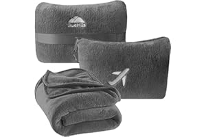 BlueHills Travel Blanket Pillow in Mini Soft Case Premium Plush Airplane Blanket Soft Bag Compact Pack with Luggage Belt and 