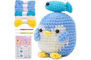 IMZAY Crochet Kit for Beginners, Beginner Animal Crochet Kit, Cute Crochet Starter Kit with Video Tutorial, Crochet Hooks, Colored Yarns, Stitch Marker Complete Crochet Set to Make Blue Penguin