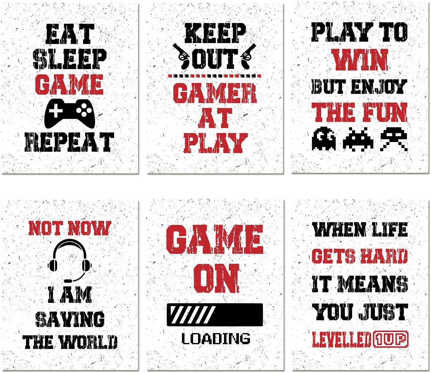 Funny Game Art Print Inspirational Words Quote Poster, Set of 6 Canvas Gaming Wall Art Pictures For Kids Boy Bedroom Playroom Home Decor - Christmas Birthday Gifts for Gamer, No Frame 8'' x 10''