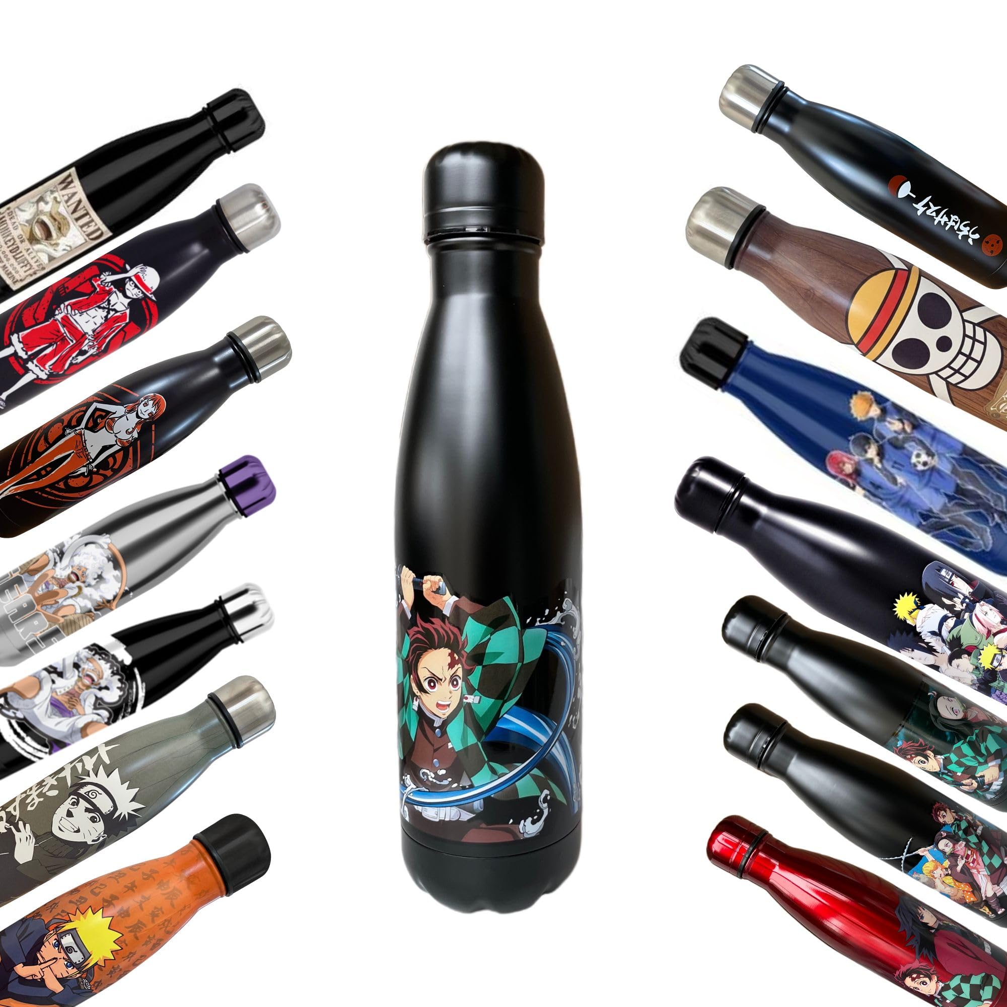 Homadict Demon Slayer Insulated Bottle - Stainless Steel Water Bottle - Tanjiro Blowing Water - 12 Hour Hot and Cold Hold - Sport, Travel, Daily - 500 ml - BPA Free - Officially Licensed