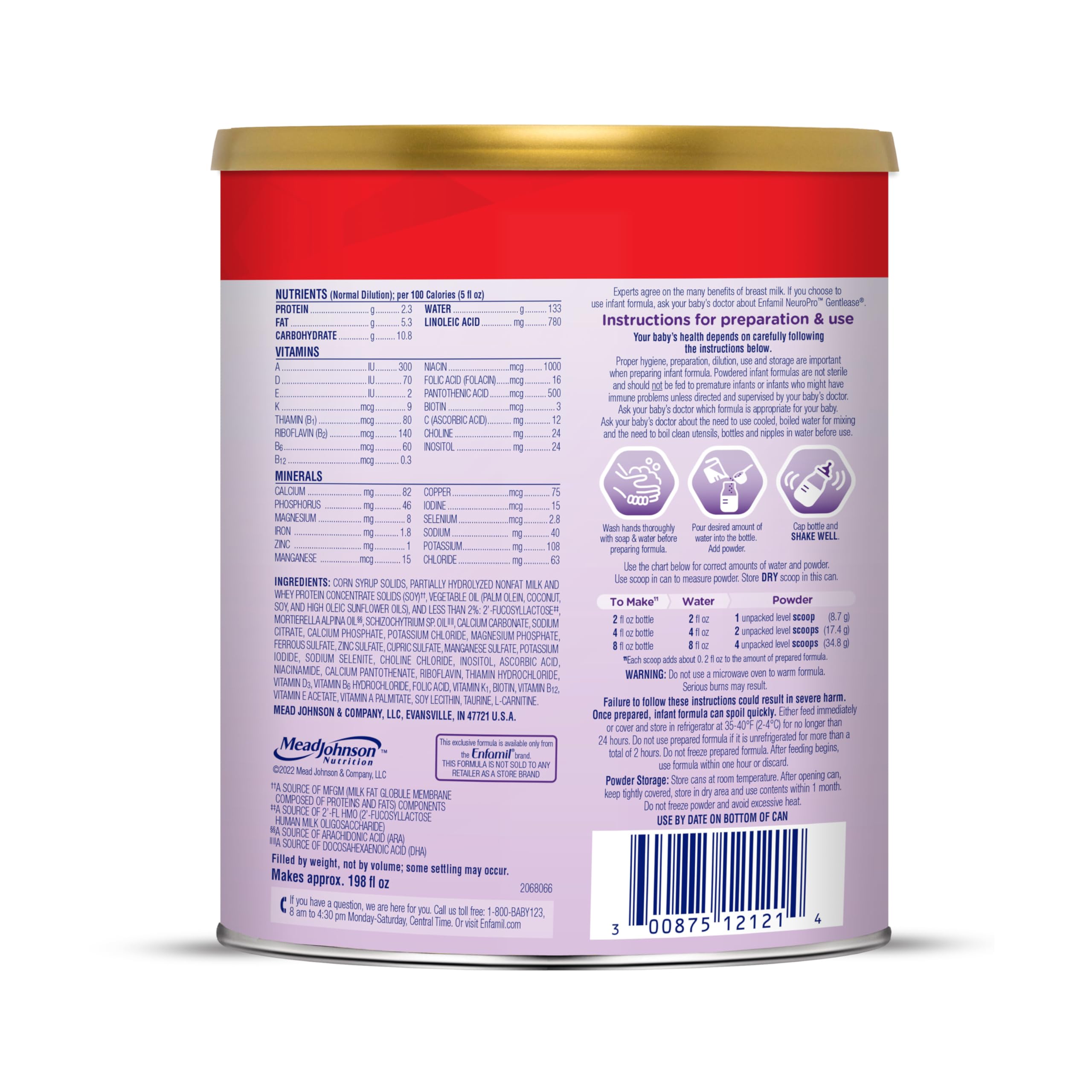 Enfamil NeuroPro Gentlease Baby Formula, Brain Building DHA, HuMO6 Immune Blend, Designed to Reduce Fussiness, Crying, Gas & Spit-up in 24 Hrs, Prebiotics to Promote Softer Stools, Baby Milk, 27.4 Oz