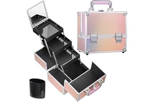 FRENESSA Makeup Train Case Portable Cosmetic Box Jewelry Organizer Lockable with Keys and Mirror 3-Tier Trays Carrying with Handle Makeup Storage Box - Mermaid Orange