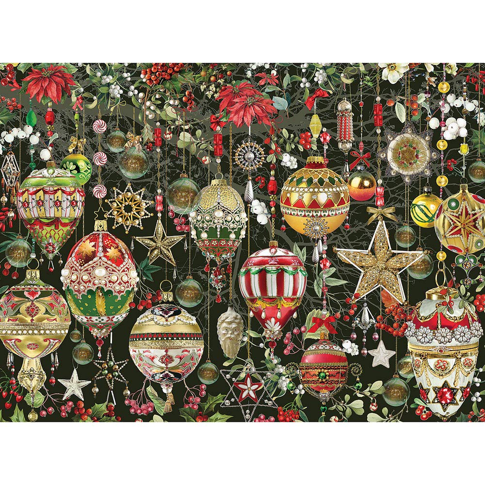 Bits and Pieces – 1000 Piece Jigsaw Puzzle for Adults – Christmas Ornaments - Holiday Tree Decoration Flowers Stars Winter Jigsaw Puzzle by Artist Barbara Behr, Completed Puzzle Size: 20" x 27"