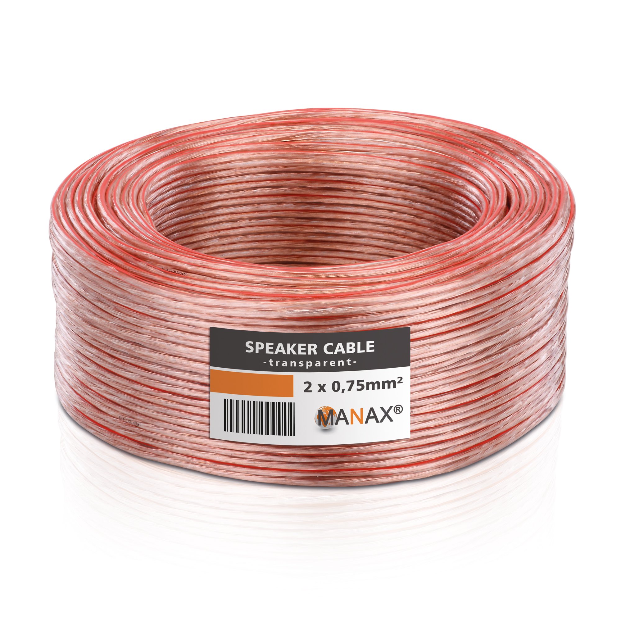 MANAX 50 m Twin Braid 2 x 0.75 mm² Transparent Cable 2-Core (50 m 0.75 mm² - 1 Ring, Transparent)