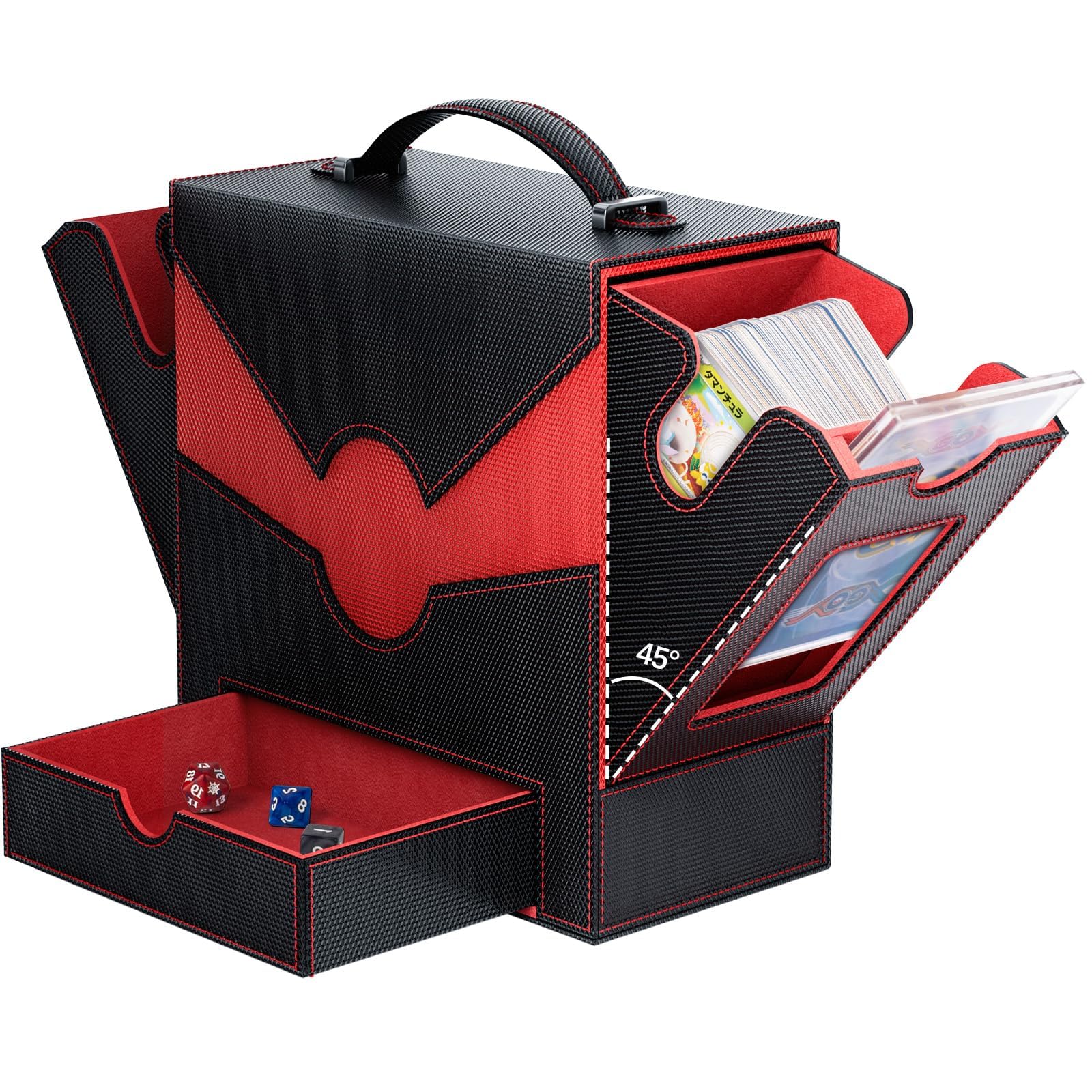 Photo 1 of Gomyrod MTG Deck Box with 45° Quick Access, Fits 500+ Single Sleeved Cards, 3-IN-1 Card Deck Box for Commander Display, Portable Deck Case Compatible for TCG, CCG, MTG Cards, Red