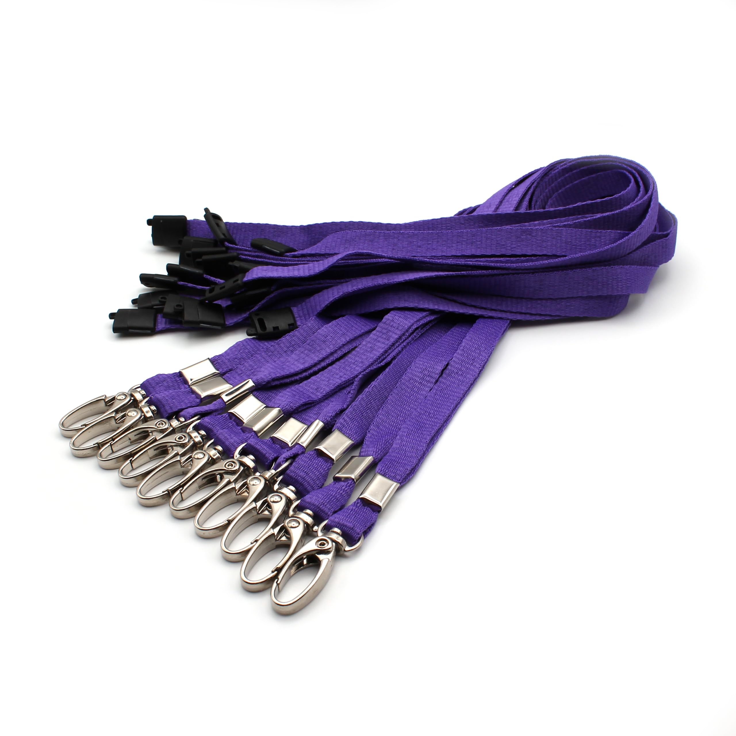 EasyBadge Purple Lanyards for ID Badges with Safety Breakaways and Metal Lobster Clips - Pack of 10