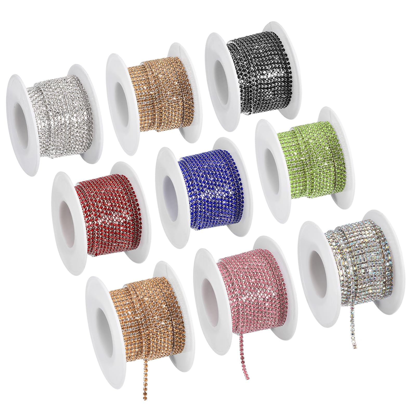 uxcell 9 Roll 90 Yards 2MM Crystal Rhinestone Close Chain Trim, Sew on Crystal Rhinestone Chain Trim for Sewing Crafts Wedding Party DIY Decoration, 9 Colors