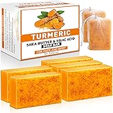 OAKDOLCHE 5 Pcs 80g Turmeric Kojic Acid Soap Bars with 2 Foaming Mesh Nets | Infused with Retinol, Collagen, Vitamin E &amp; Shea Butter, SLS-Free, Gentle for Face, Body &amp; Underarms, Fits Oily &amp; Dry Skin