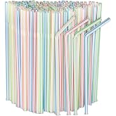 [500 Pack] Striped Flexible Plastic Drinking Straws Disposable Straw 8'' inches Tall Assorted Colors